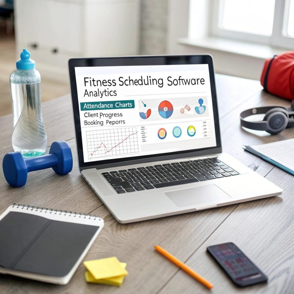 Fitness Scheduling Software a realistic image showing a laptop screen with fit1