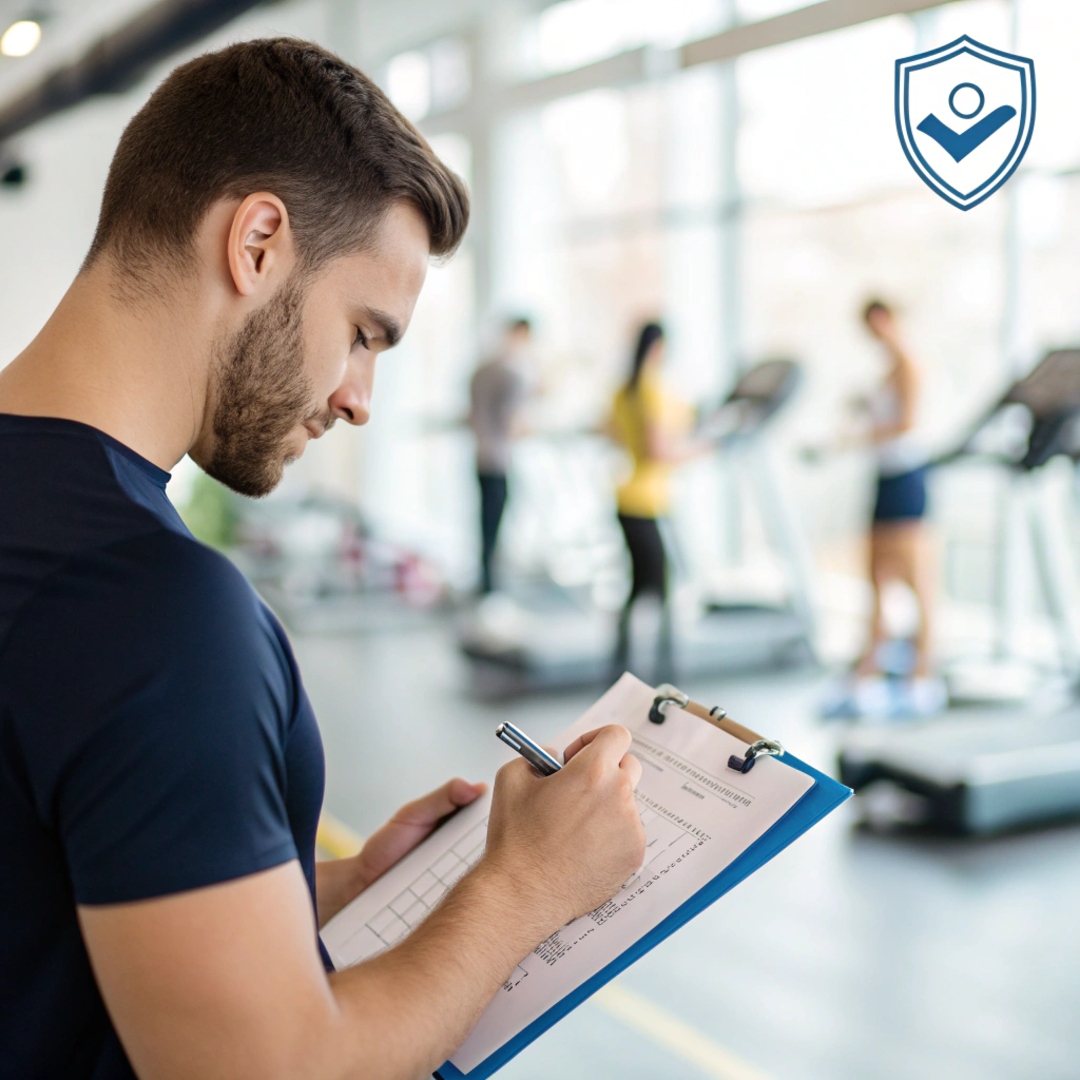 flat modern image of a fitness instructor writing 1